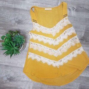 Sleeveless Yellow Top With Lace Chevron Stripes By Margo & Sebastian